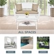 Jeco Wicker Patio Love Seat and Coffee Table Set in White with Tan Cushion