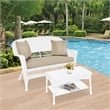 Jeco Wicker Patio Love Seat and Coffee Table Set in White with Tan Cushion