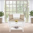Jeco Wicker Patio Love Seat and Coffee Table Set in White with Tan Cushion