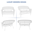 Jeco Wicker Patio Love Seat and Coffee Table Set in White with Brown Cushion
