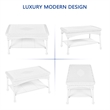 Jeco Wicker Patio Love Seat and Coffee Table Set in White with Brown Cushion