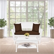 Jeco Wicker Patio Love Seat and Coffee Table Set in White with Brown Cushion