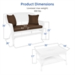 Jeco Wicker Patio Love Seat and Coffee Table Set in White with Brown Cushion