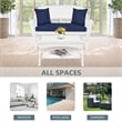 Jeco Wicker Patio Love Seat and Coffee Table Set in White with Blue Cushion