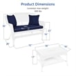Jeco Wicker Patio Love Seat and Coffee Table Set in White with Blue Cushion