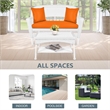 Jeco Wicker Patio Love Seat and Coffee Table Set in White with Orange Cushion