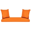Jeco Wicker Patio Love Seat and Coffee Table Set in White with Orange Cushion