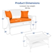 Jeco Wicker Patio Love Seat and Coffee Table Set in White with Orange Cushion