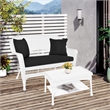 Jeco Wicker Patio Love Seat and Coffee Table Set in White with Black Cushion