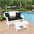 Jeco Wicker Patio Love Seat and Coffee Table Set in White with Black Cushion