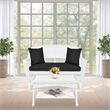 Jeco Wicker Patio Love Seat and Coffee Table Set in White with Black Cushion