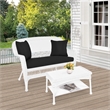 Jeco Wicker Patio Love Seat and Coffee Table Set in White with Black Cushion
