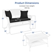Jeco Wicker Patio Love Seat and Coffee Table Set in White with Black Cushion