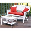 Jeco Wicker Patio Love Seat and Coffee Table Set in White