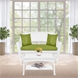 Jeco Wicker Patio Love Seat and Coffee Table Set in White with Green Cushion