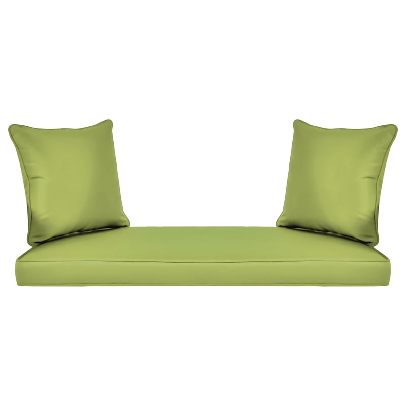 Jeco Wicker Patio Love Seat and Coffee Table Set in White with Green Cushion