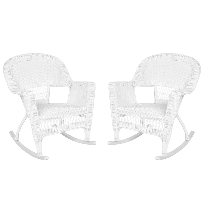 Jeco Resin Wicker Patio Rocker in White (Set of 2)