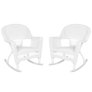 Jeco Resin Wicker Patio Rocker in White (Set of 2)