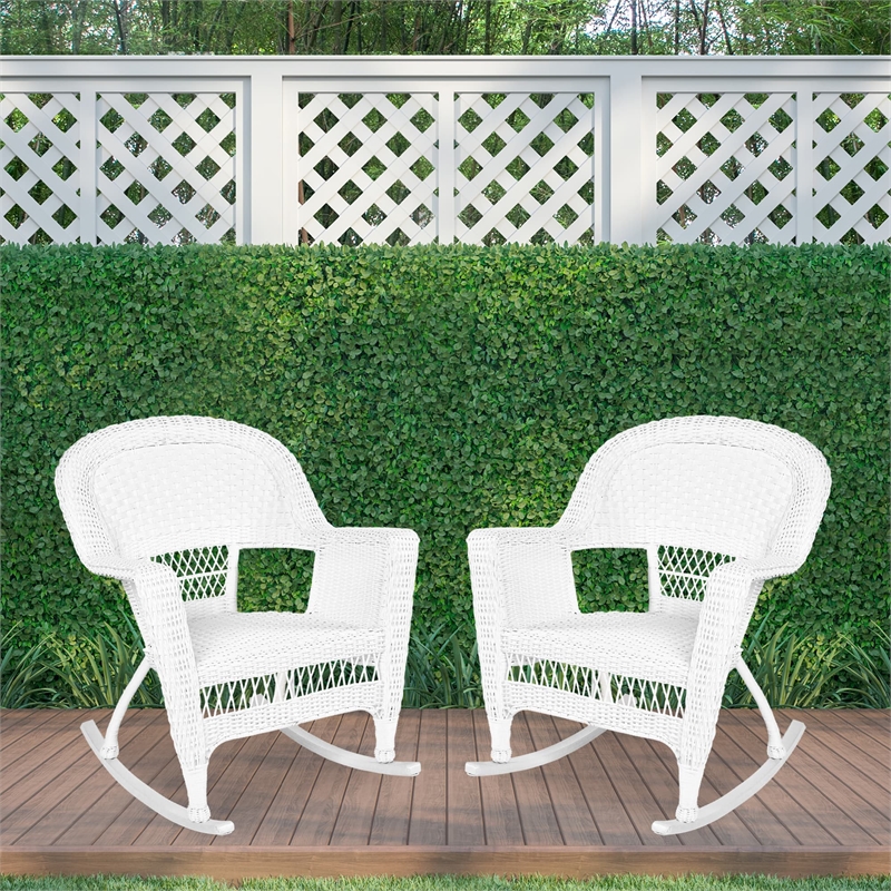 Jeco Resin Wicker Patio Rocker in White (Set of 2)