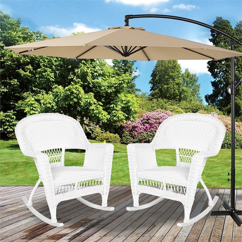 Jeco Resin Wicker Patio Rocker in White (Set of 2)