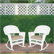 Jeco Rocker Wicker Chair in White with Tan Cushion (Set of 2)