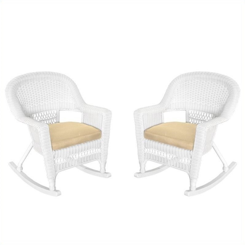 White Jeco Set Of 2 Wicker Rocker Chairs Rocking Chairs
