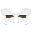Jeco Rocker Wicker Chair in White with Brown Cushion (Set of 2)