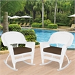 Jeco Rocker Wicker Chair in White with Brown Cushion (Set of 2)