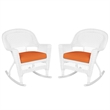 Jeco Rocker Wicker Chair in White with Orange Cushion (Set of 2)