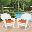 Jeco Rocker Wicker Chair in White with Orange Cushion (Set of 2)