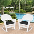 Jeco Resin Wicker Outdoor Patio Rocker Chair in White w/Black Cushion (Set of 2)