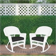 Jeco Resin Wicker Outdoor Patio Rocker Chair in White w/Black Cushion (Set of 2)
