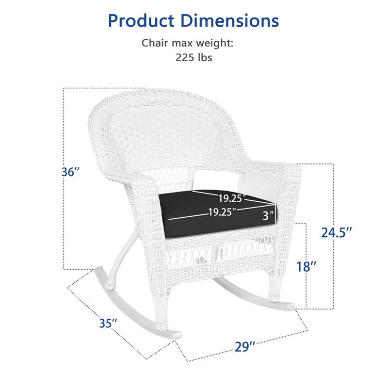 Jeco Resin Wicker Outdoor Patio Rocker Chair in White w/Black Cushion (Set of 2)