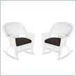 Jeco Resin Wicker Outdoor Patio Rocker Chair in White w/Black Cushion (Set of 2)