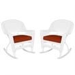 Jeco Rocker Wicker Chair in White with Red Cushion (Set of 2)