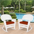 Jeco Rocker Wicker Chair in White with Red Cushion (Set of 2)
