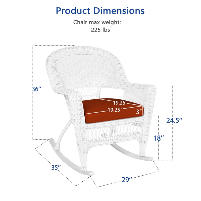 Jeco Rocker Wicker Chair in White with Red Cushion (Set of 2)