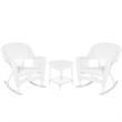 Jeco 3 Piece Resin Wicker Outdoor Patio Rocker Chair with End Table Set in White