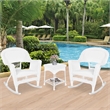 Jeco 3 Piece Resin Wicker Outdoor Patio Rocker Chair with End Table Set in White
