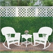 Jeco 3 Piece Resin Wicker Outdoor Patio Rocker Chair with End Table Set in White