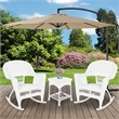 Jeco 3 Piece Resin Wicker Outdoor Patio Rocker Chair with End Table Set in White