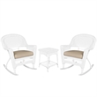 Jeco 3pc Rocker Wicker Chair Set in White with Tan Cushion
