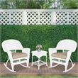 Jeco 3pc Rocker Wicker Chair Set in White with Tan Cushion