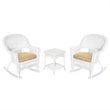 Jeco 3pc Rocker Wicker Chair Set in White with Tan Cushion