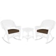 Jeco 3pc Rocker Wicker Chair Set in White with Brown Cushion