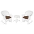 Jeco 3pc Rocker Wicker Chair Set in White with Brown Cushion