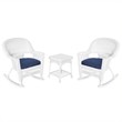 Jeco 3pc Rocker Wicker Chair Set in White with Blue Cushion