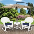 Jeco 3pc Rocker Wicker Chair Set in White with Blue Cushion