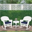 Jeco 3pc Rocker Wicker Chair Set in White with Blue Cushion