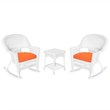 Jeco 3 Piece Rocker Wicker Chair Set in White with Orange Cushion